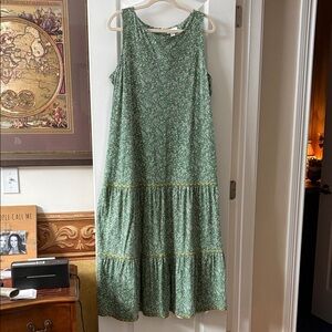 J. Jill Green Floral Sleeveless Midi Dress